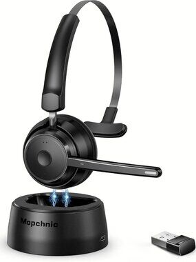 Mopchnic Bluetooth Headset w/ AI Noise Canceling Mic + USB Dongle - Black